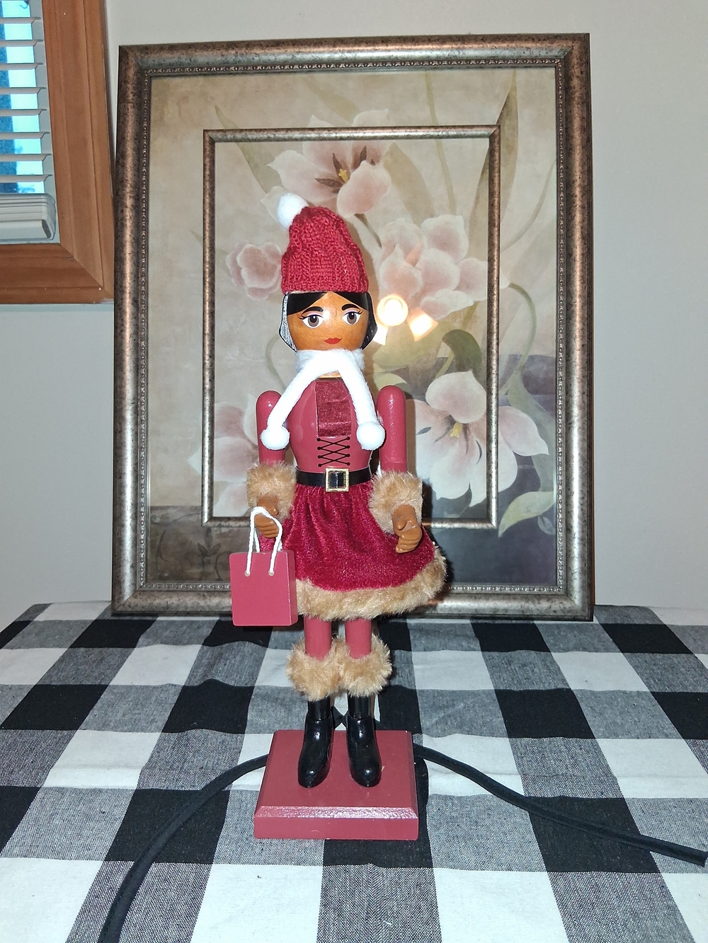 Holiday Nutcracker Figurine in Red with Faux Fur Trim